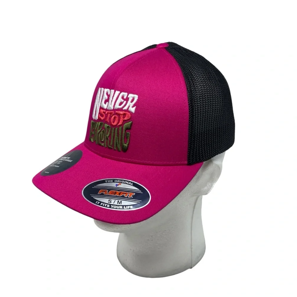 The North Face Never Stop Exploring Trucker Hat Cap Size S / M Pink‎ Black NEW